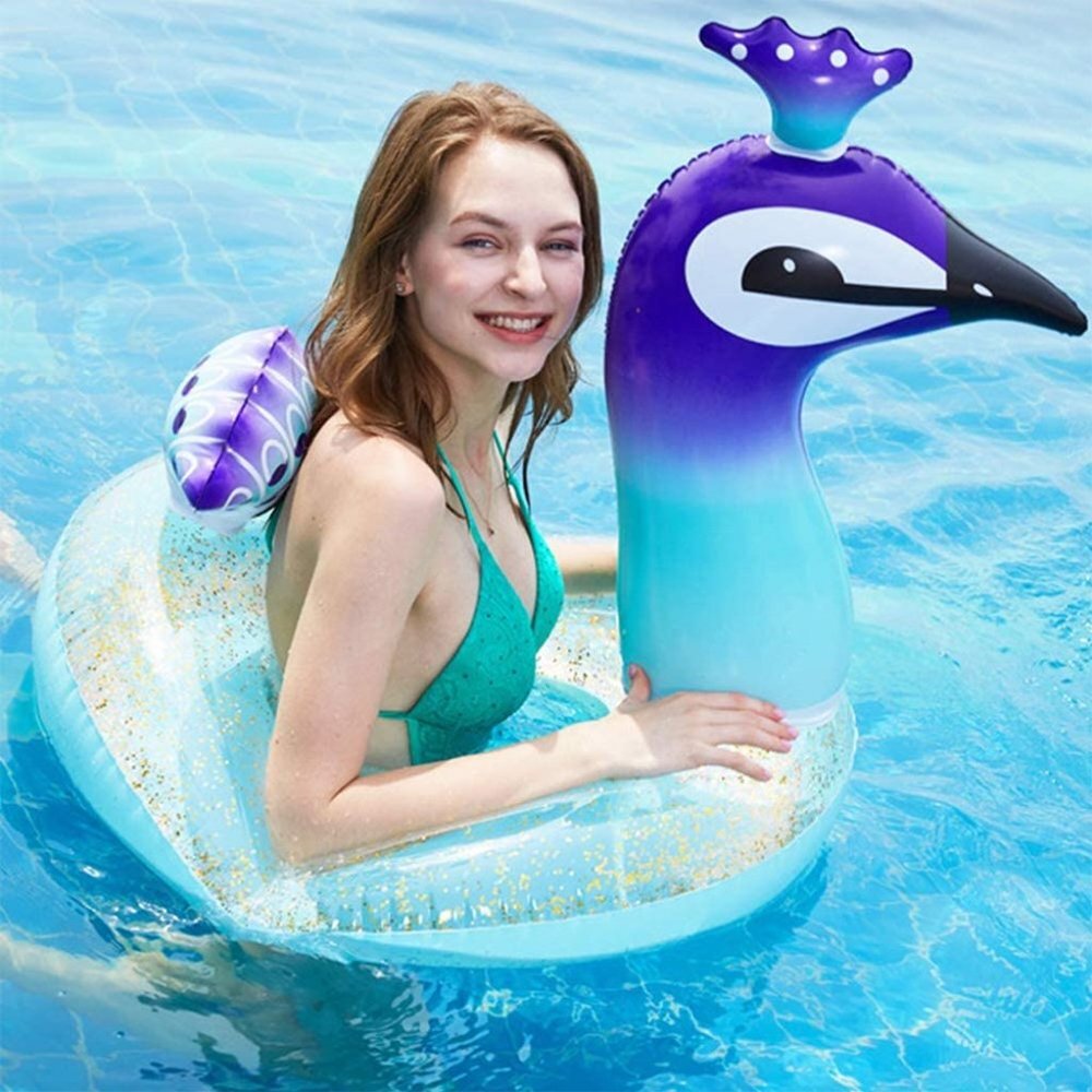 Inflatable Floating Peacock Glitter Jumbo Pool Float Floater
